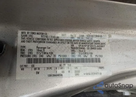 2012 Ford Focus Se from USA, damaged, VIN 1FAHP3F2XCL443807